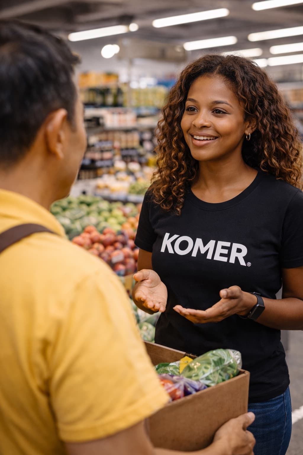 Team members working together in a modern city environment